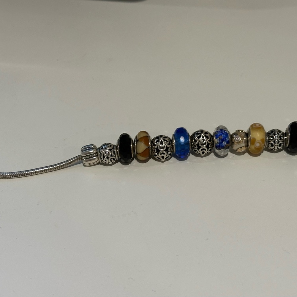 Pandora Silver Charm Bracelet with Blue and Black Beads - Picture 3 of 8